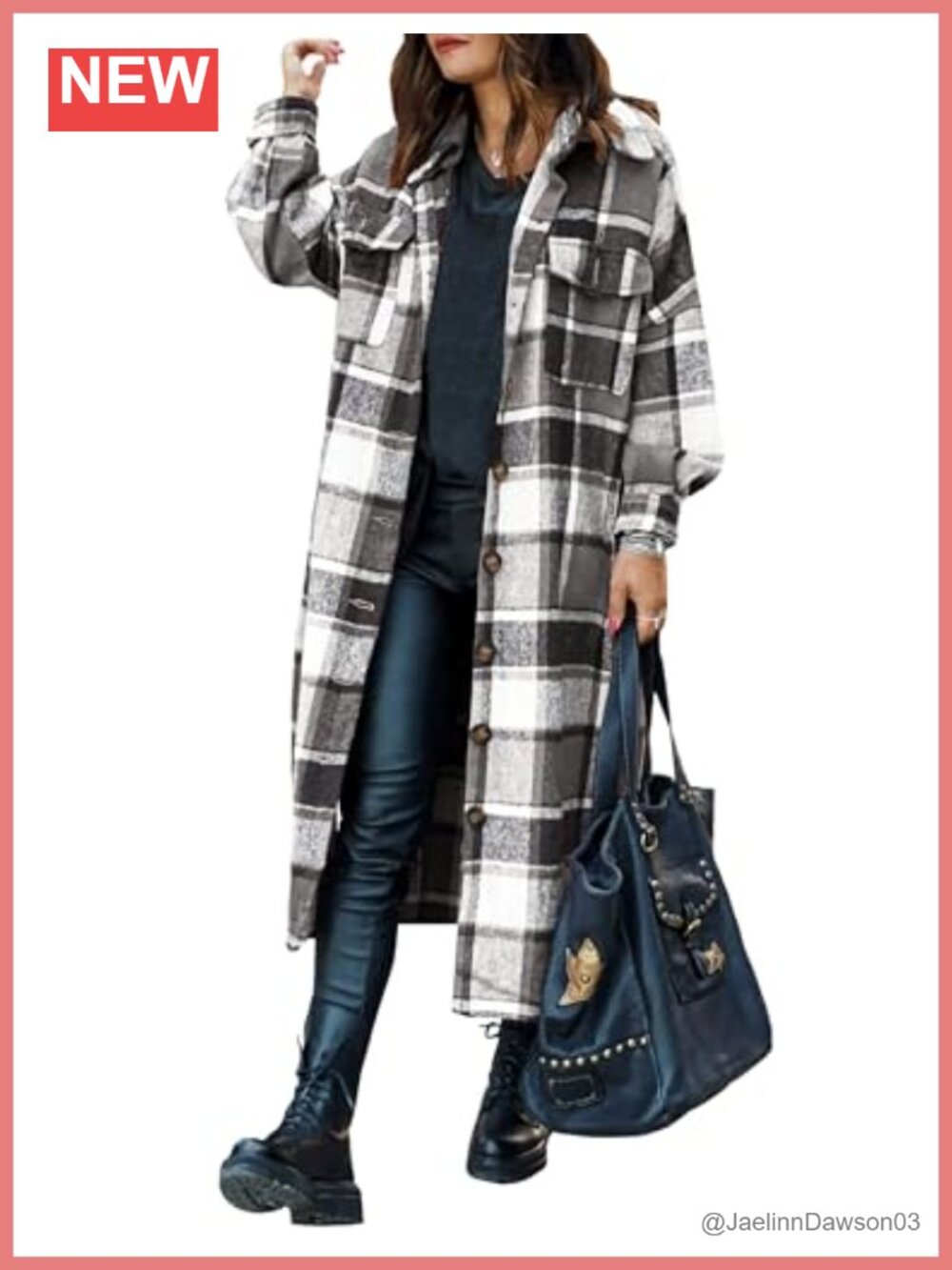 Women's Plaid Shacket Jacket Oversized Long Sleeve Button Down